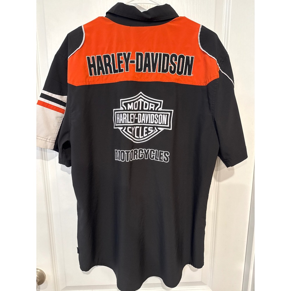 Harley Davidson Mens Orange Short Sleeve Button Up Shirt Genuine MotorClothes L - Picture 3 of 3